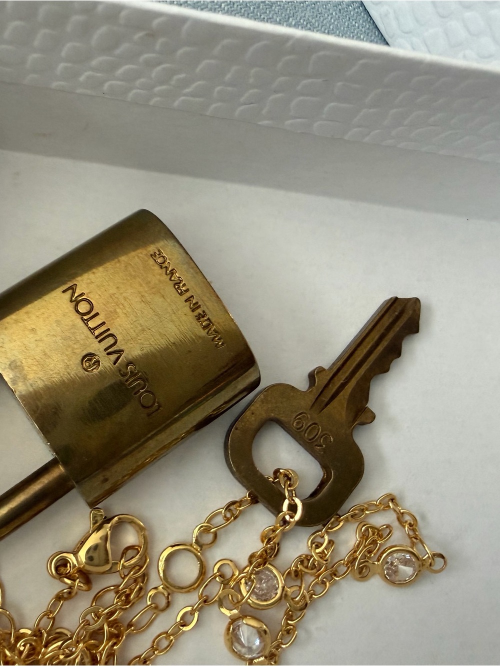 Louis Vuitton Gold-Tone Padlock and Key Necklace with Crystal Accents - Picture 1 of 3